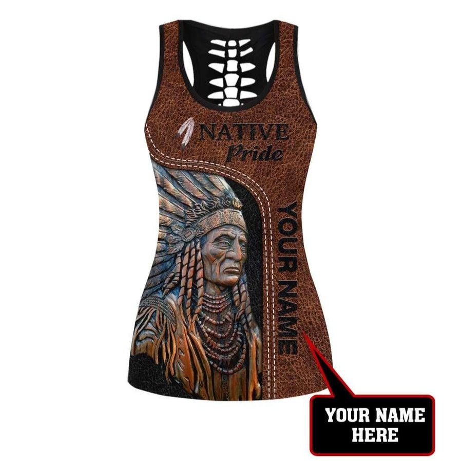 Customize Name Native American 3D All Over Printed Legging + Hollow Tank Combo