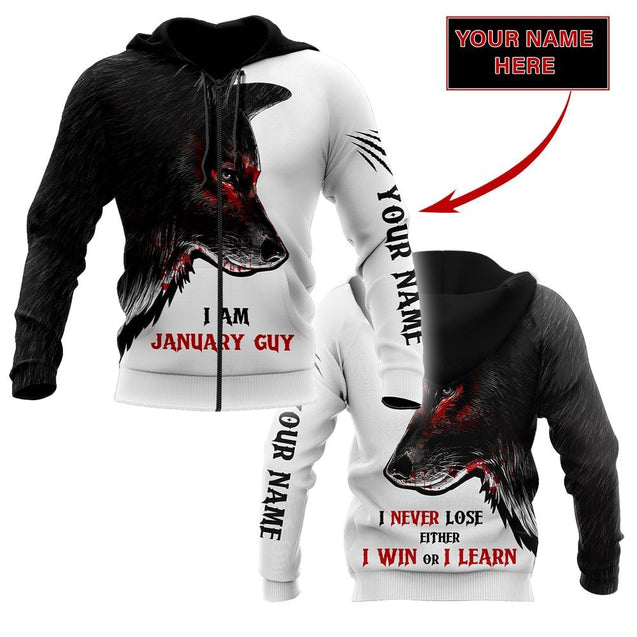 Custom Name January Guy Wolf 3D All Over Printed Unisex Shirts