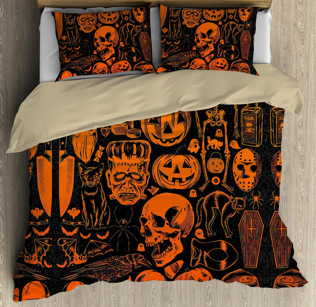 Skull Pumkin Halloween Bedding Set