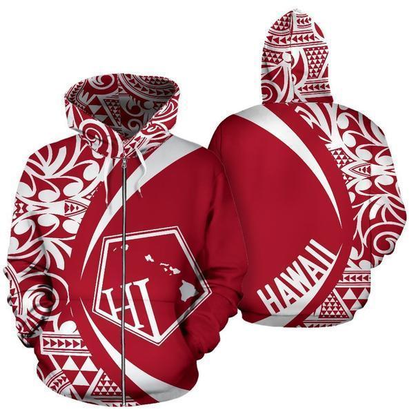 Hawaii Polynesian Tribal Hoodie - Circle Style White And Red Color 2.0 - AH-ALL OVER PRINT HOODIES (P)-Phaethon-Hoodie-S-Vibe Cosy™