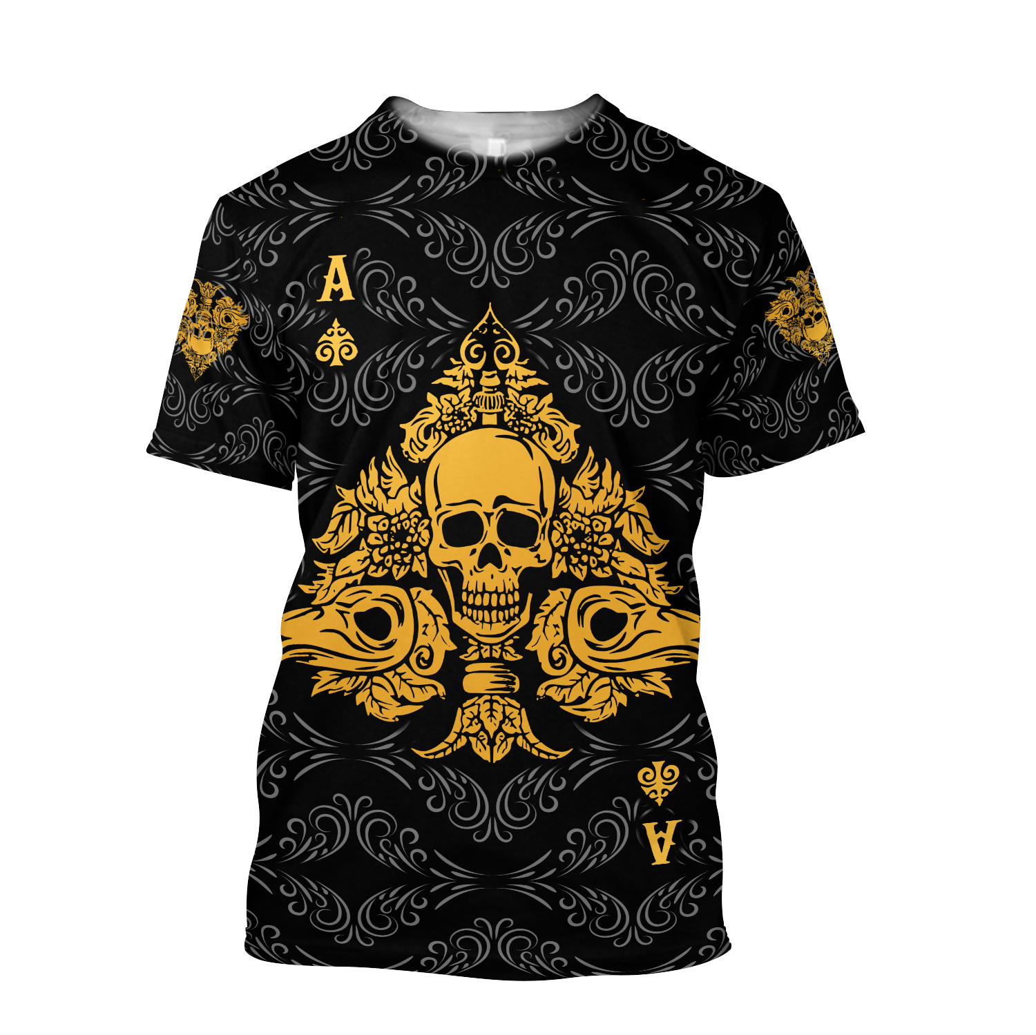 3D Ace Spade Skull Poker Over Printed Hoodie