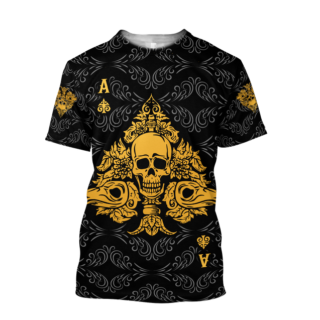 3D Ace Spade Skull Poker Over Printed Hoodie