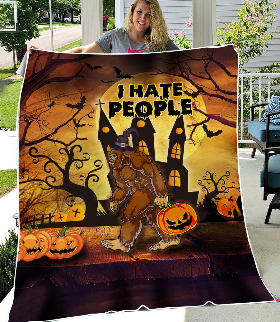 I hate People Bigfoot Funny Halloween Blanket