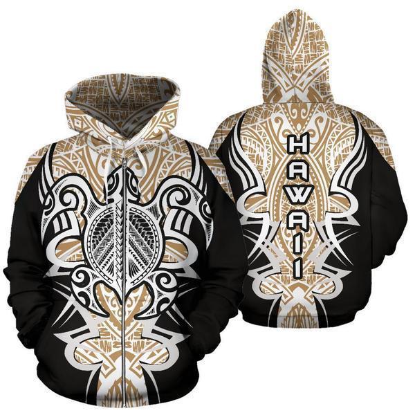 Hawaii Turtle Tribal Gold Hoodie - Armor Style - AH J9-ALL OVER PRINT HOODIES (P)-Phaethon-Hoodie-S-Vibe Cosy™