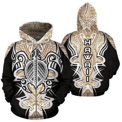 Hawaii Turtle Tribal Gold Hoodie - Armor Style - AH J9-ALL OVER PRINT HOODIES (P)-Phaethon-Hoodie-S-Vibe Cosy™