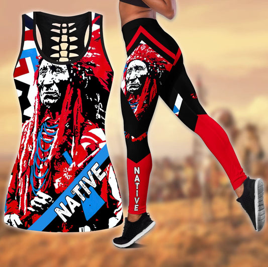 Native American 3D All Over Printed Legging + Hollow Tank Pi25032109