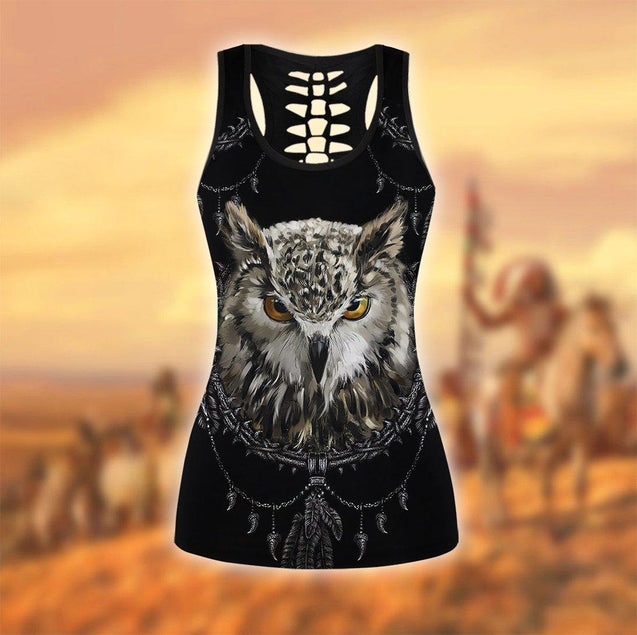 Owl Native American 3D All Over Printed Legging + Hollow Tank