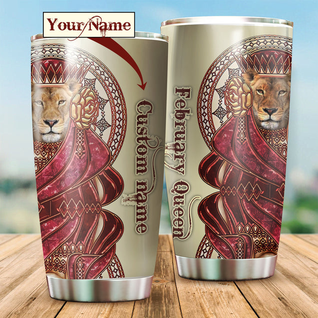 February Queen Lion Custom Name Tumbler