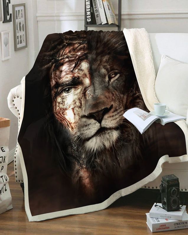 Lion and Jesus 3D All Over Printed Blanket