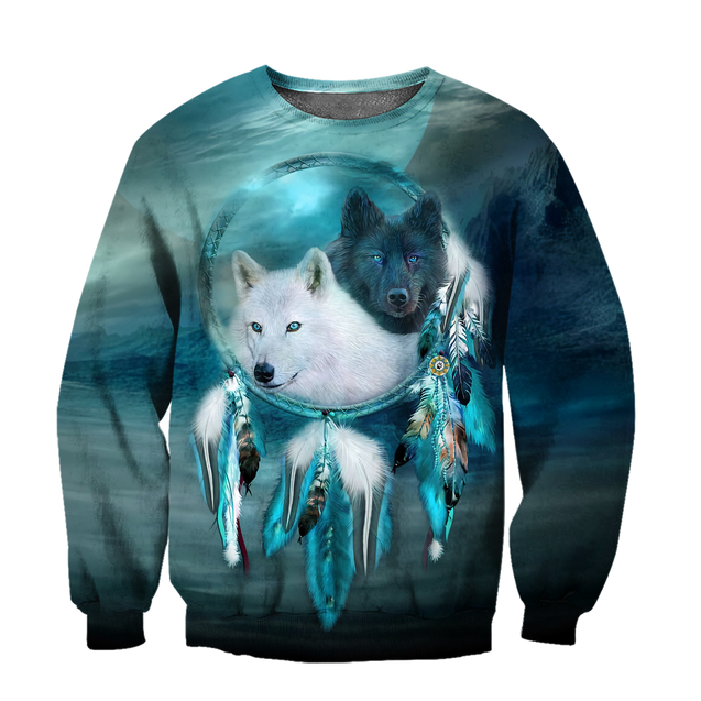 Native American Beautiful Wolf Couple Hoodie-MEI