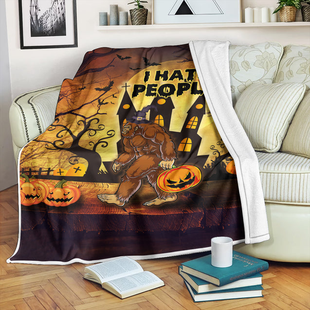 I hate People Bigfoot Funny Halloween Blanket