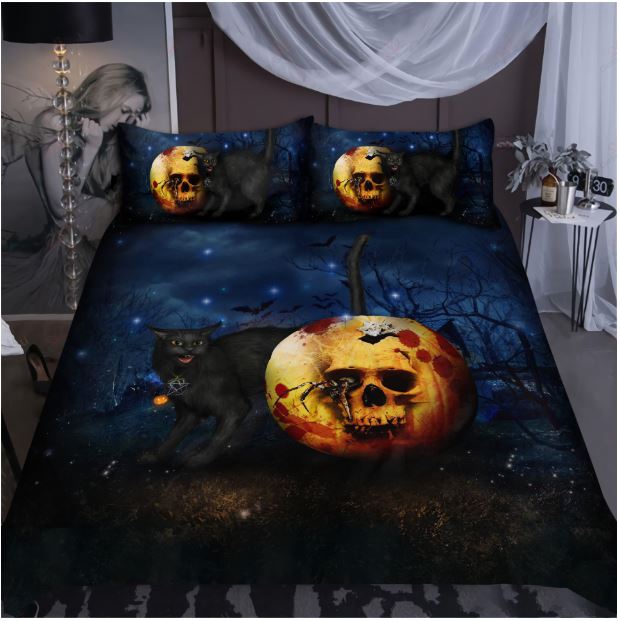 Halloween Skull Black Cat Bedding Set AM082022-LAM