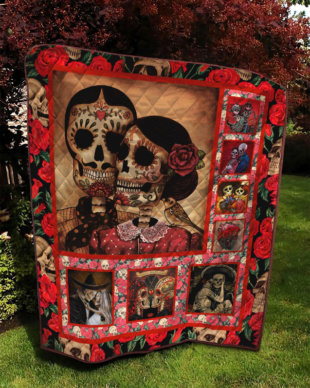 Floral Candy Skull Couple Quilt DQB07142001-TQH