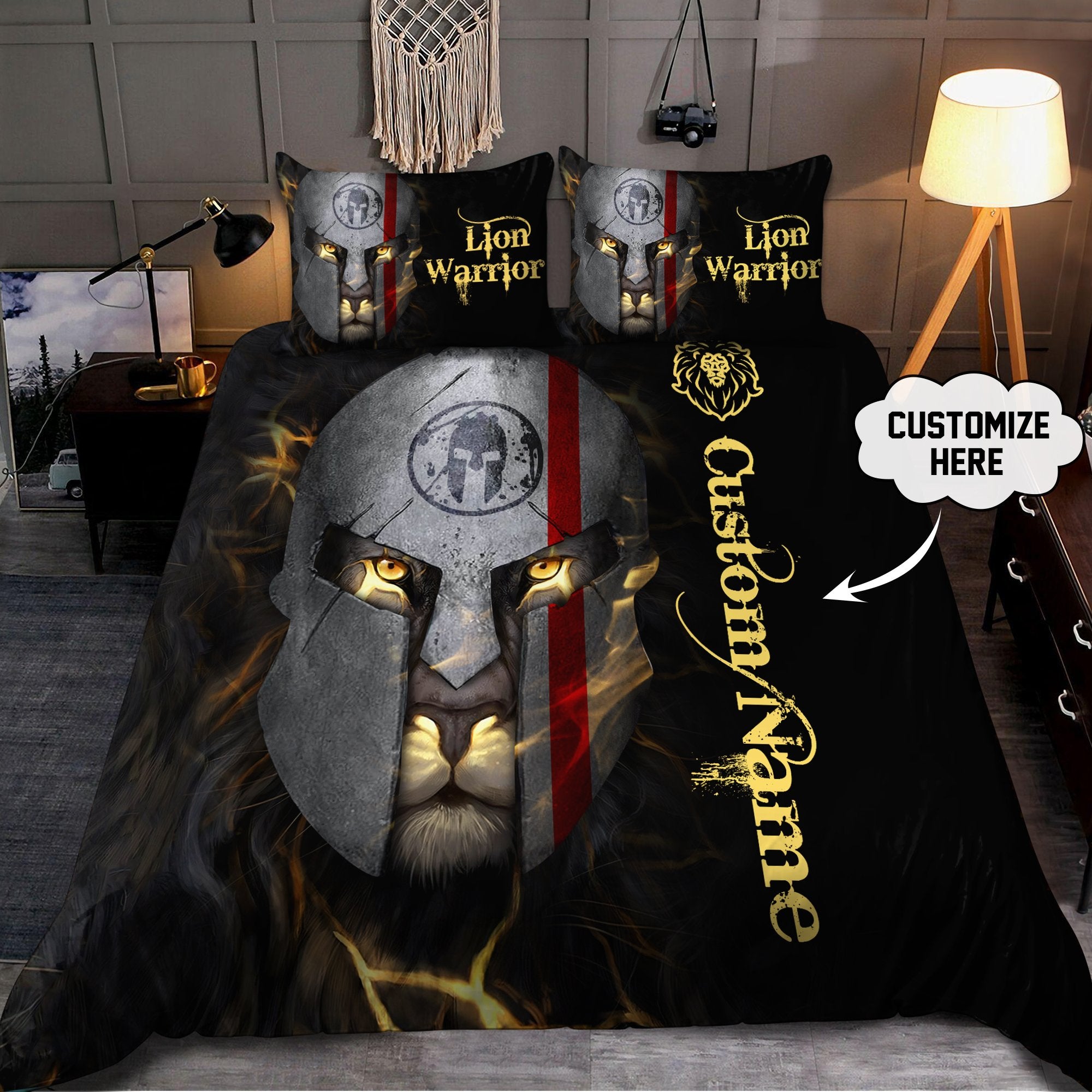 Lion Sparta Warrior Custom Bedding Set with Your Name