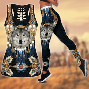 Wolf Native American 3D All Over Printed Legging + Hollow Tank