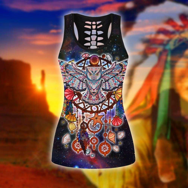 Owl Native American 3D All Over Printed Legging + Hollow Tank Combo