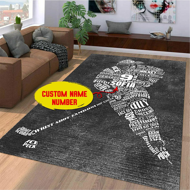 Personalized All Over Printed RECTANGLE HOCKEY GIFT AREA RUG Custom Name Custom Number XT 23022117.CXT