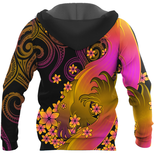 Amazing Polynesian Personalized Wave And Frangipani Unisex Deluxe Hoodie ML