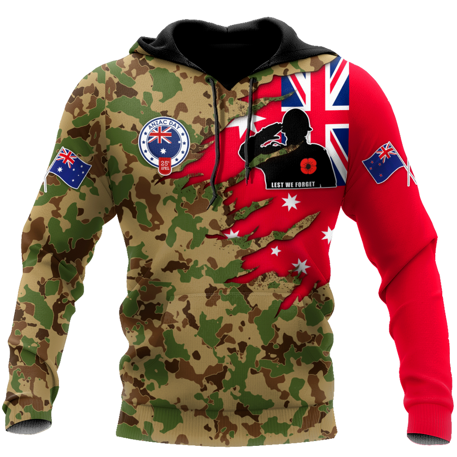 Anzac day remembrance Kiwi and Australia Veteran Camo 3D print shirt