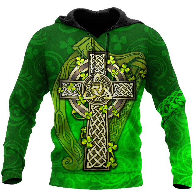 Premium Unisex Hoodie Irish St.Patrick  Celtic Cross And The Irish Harp ML