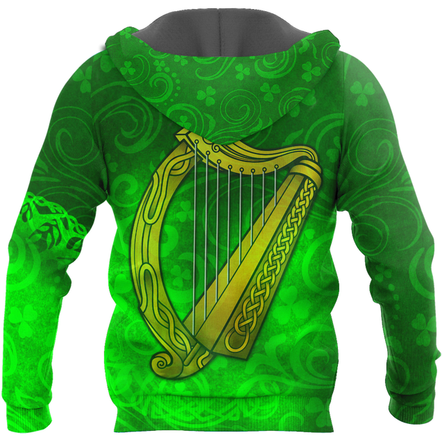 Premium Unisex Hoodie Custom Name Irish St.Patrick  Celtic Cross And The Irish Harp ML