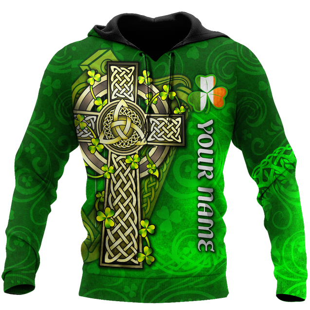 Premium Unisex Hoodie Custom Name Irish St.Patrick  Celtic Cross And The Irish Harp ML