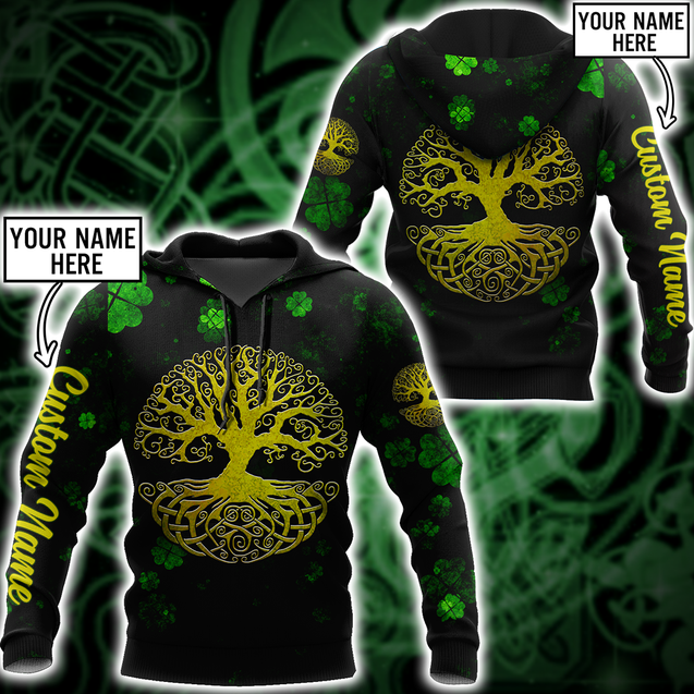 Irish tree of life St.Patrick day 3d hoodie shirt for men and women custom name