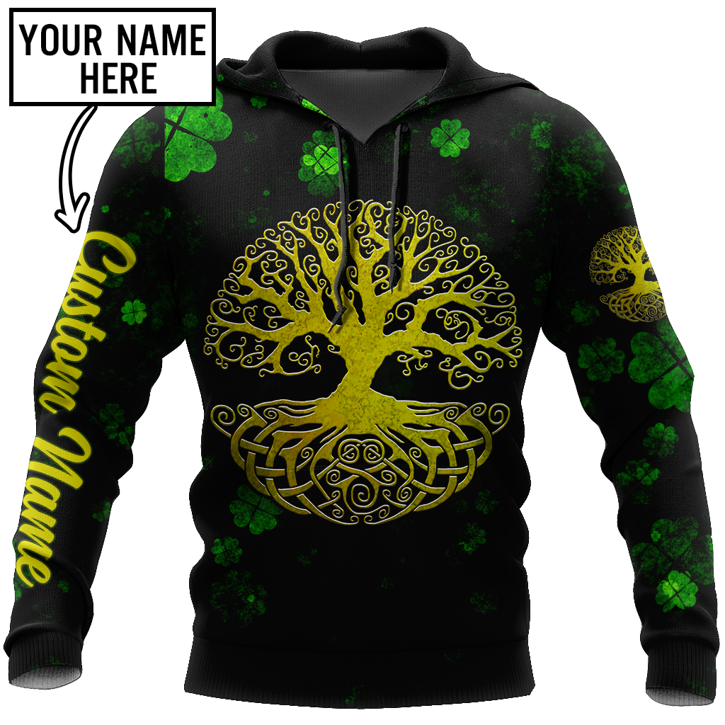 Irish tree of life St.Patrick day 3d hoodie shirt for men and women custom name