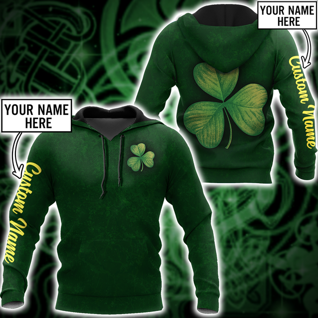 Irish shamrock St.Patrick day 3d hoodie shirt for men and women custom name