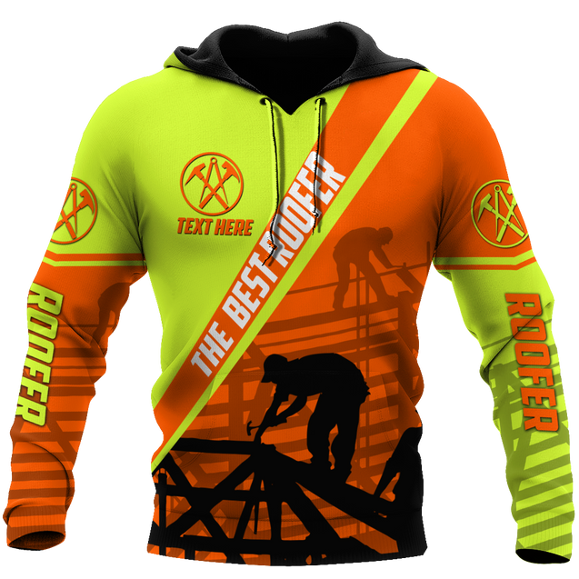 THE BEST ROOFER GREEN AND ORANGE - PERSIONALIZED NAME 3D HOODIE SHIRT