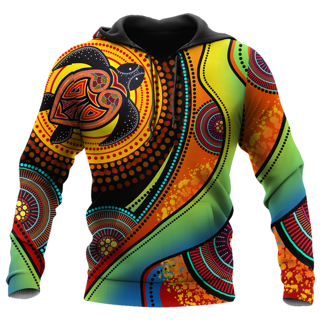 Aboriginal Green Turtles Australia Painting Art 3D design Fleece Zip-Up Hoodie