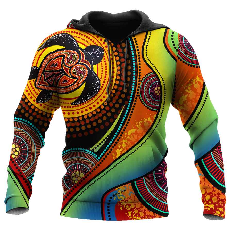 Aboriginal Green Turtles Australia Painting Art 3D design Fleece Zip-Up Hoodie