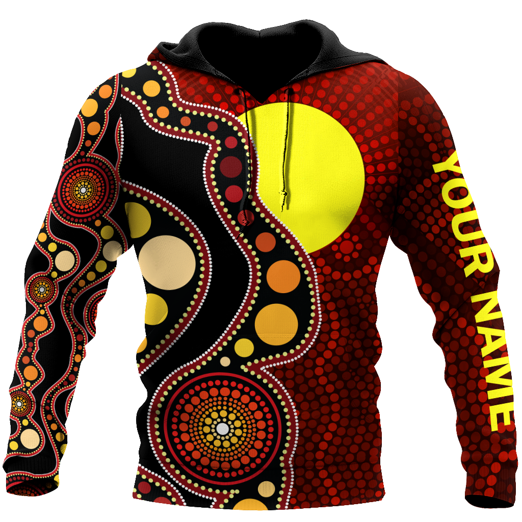 Custom name Aboriginal Flag Circle Dot Painting Art 3D design shirts