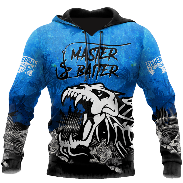 Master Baiter fishing custom name blue design 3d print shirts