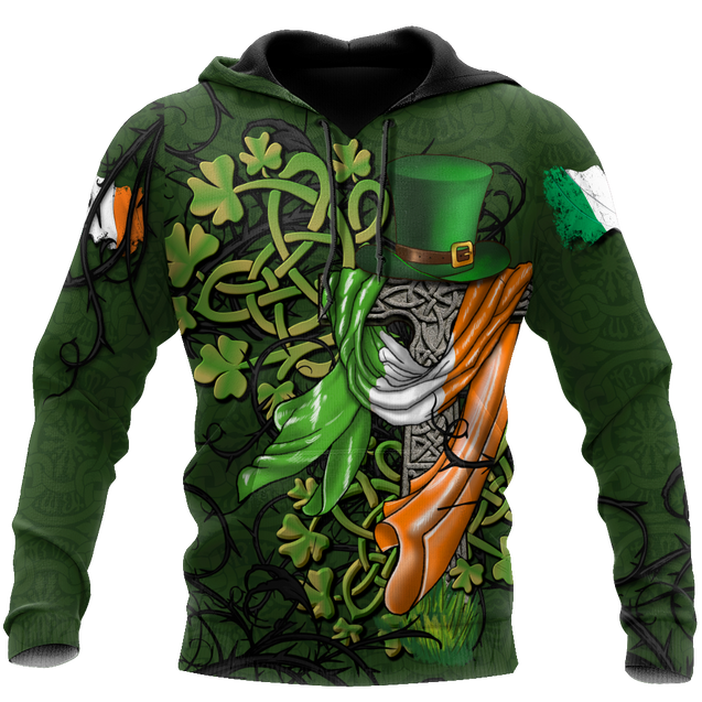 Premium Unisex Hoodie Irish St.Patrick Celtic Cross And Ireland Flag ML