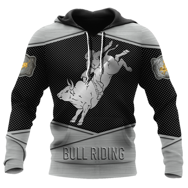 Personalized Name Bull Riding 3D All Over Printed Unisex Shirts Metal Pattern