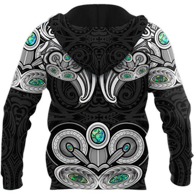 New Zealand Aotearoa Maori Tiki Silver Fern Paua Shell Unisex Deluxe Hoodie ML