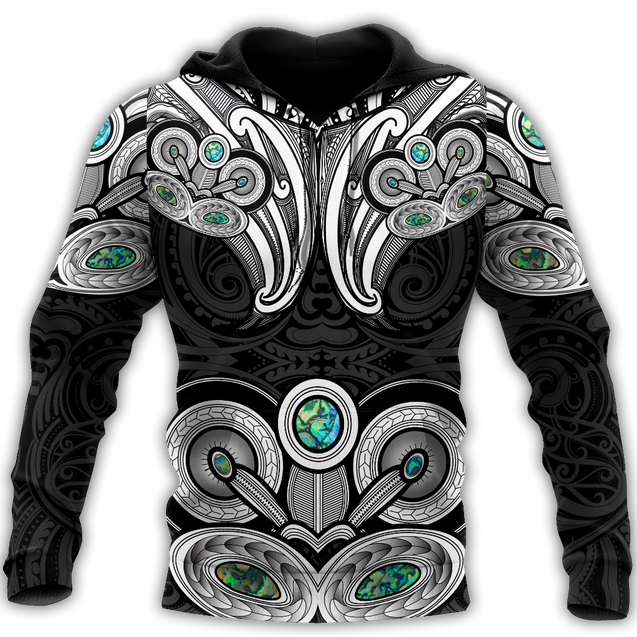 New Zealand Aotearoa Maori Tiki Silver Fern Paua Shell Unisex Deluxe Hoodie ML