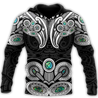 New Zealand Aotearoa Maori Tiki Silver Fern Paua Shell Unisex Deluxe Hoodie ML