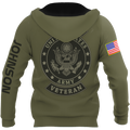 US Veteran Persionalized Name 3D All Over Printed Unisex Hoodie