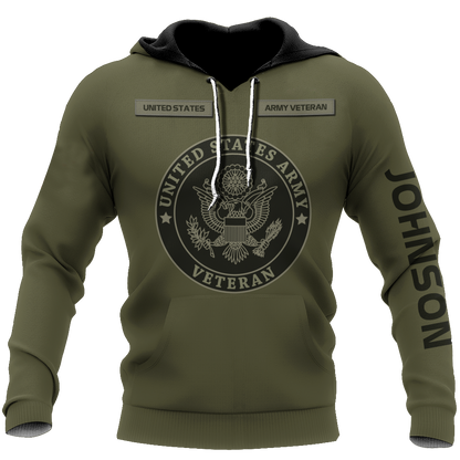 US Veteran Persionalized Name 3D All Over Printed Unisex Hoodie