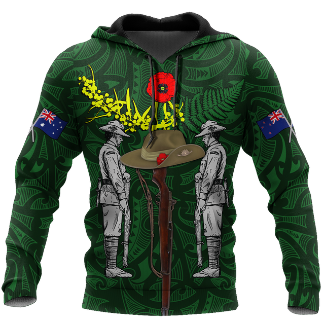 Lest We Forget Anzac Day Australia Golden Wattle And New Zealand Fern 3D Printed Shirts TN