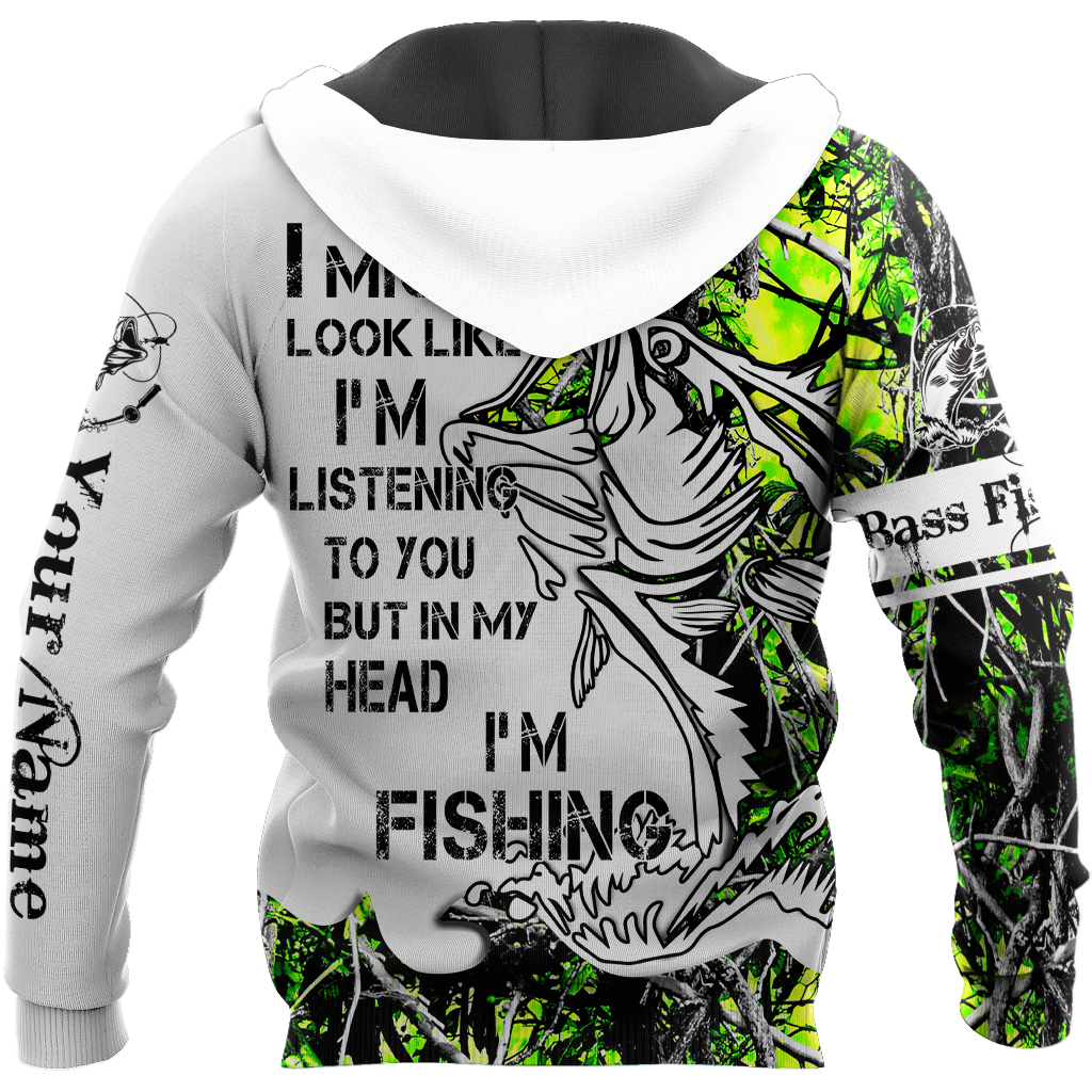 Custom name In my head I'm fishing Bass fishing Tattoo 3D print shirts