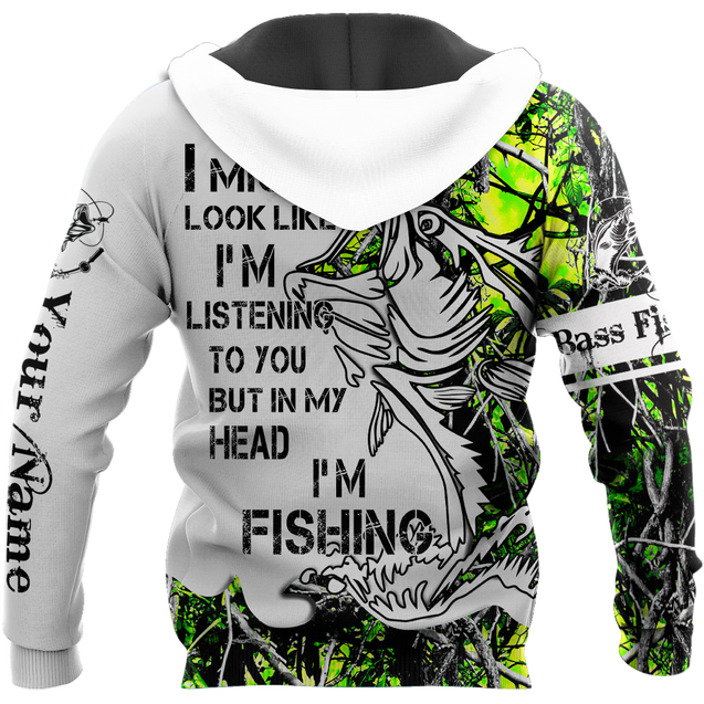 Custom name In my head I'm fishing Bass fishing Tattoo 3D print shirts