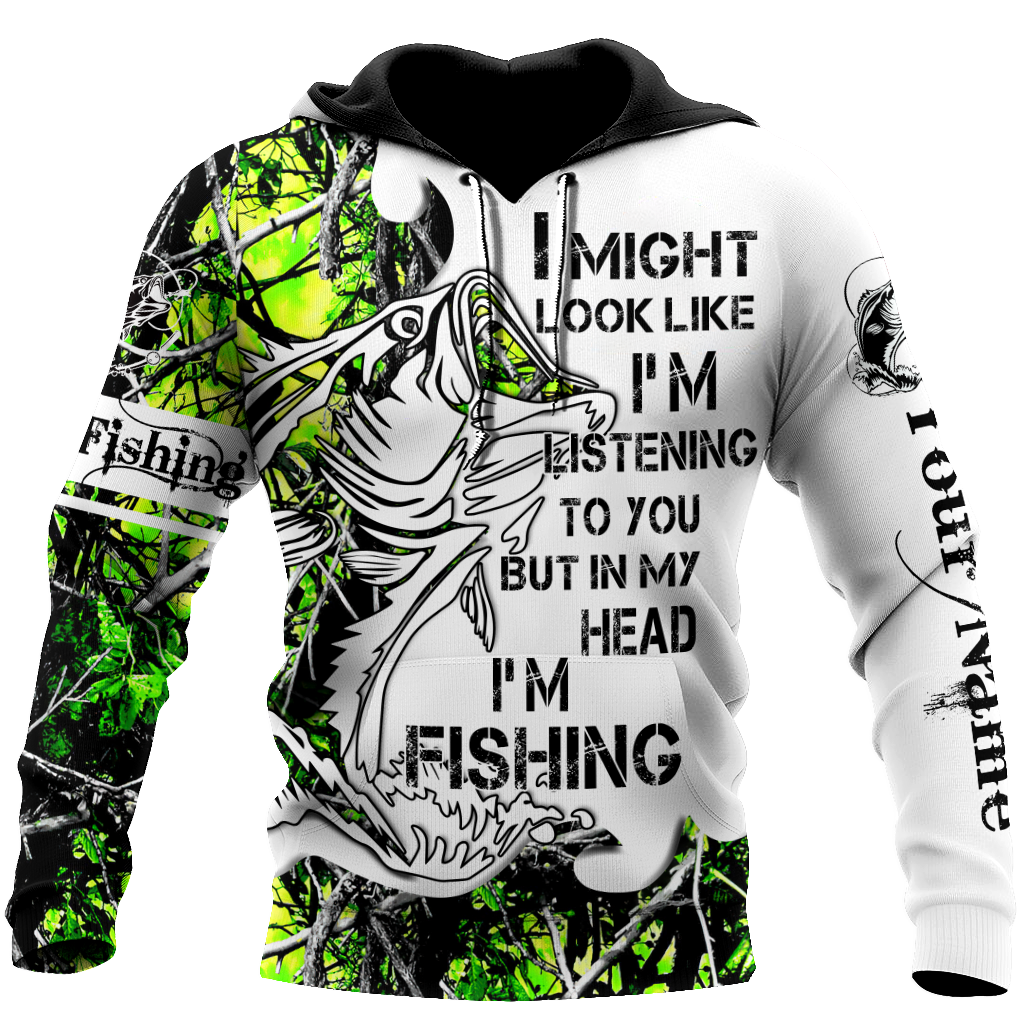 Custom name In my head I'm fishing Bass fishing Tattoo 3D print shirts
