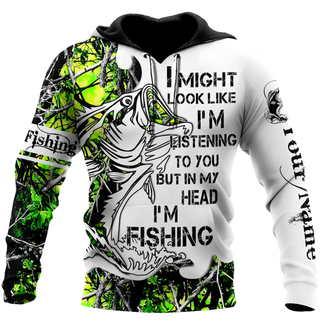 Custom name In my head I'm fishing Bass fishing Tattoo 3D print shirts