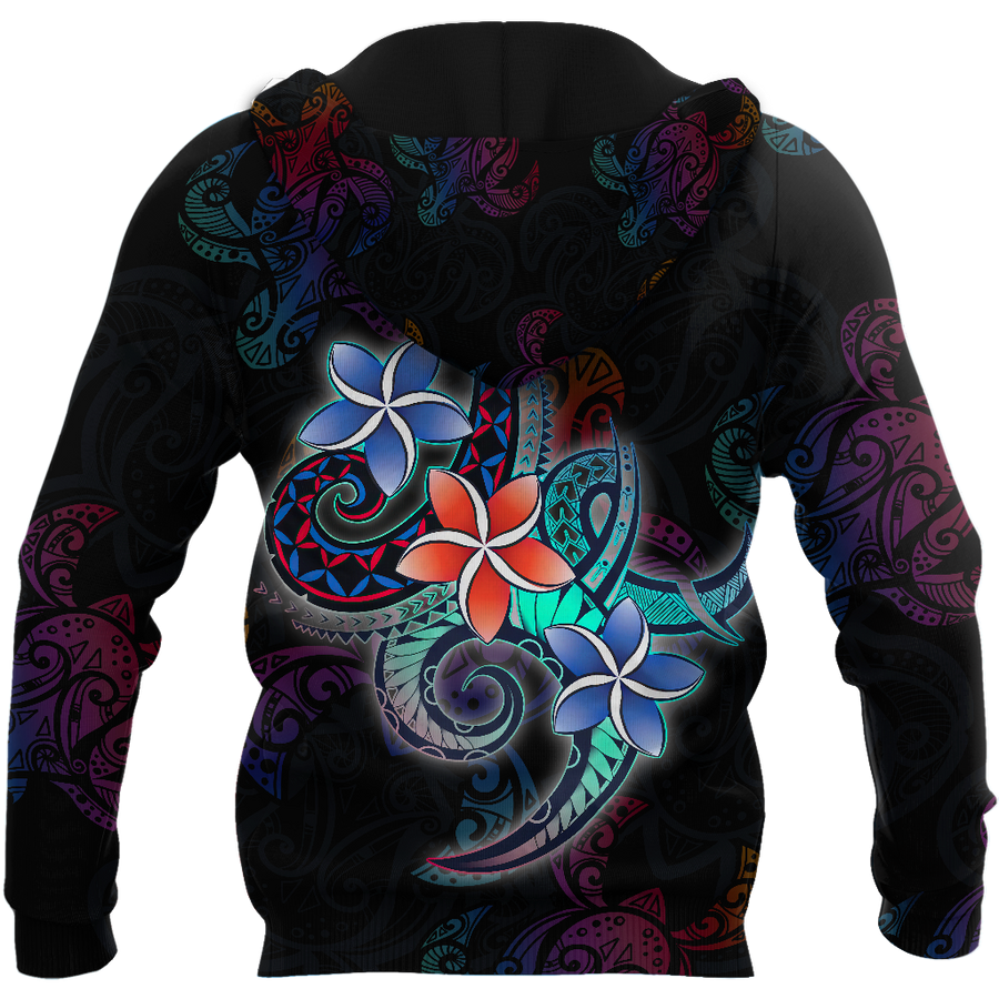 Amazing Polynesian Plumeria Flower And Turtle Tattoo Unisex Deluxe Hoodie ML