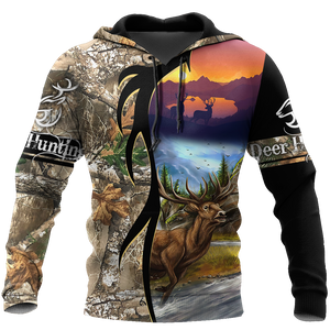 Deer Hunting 3D Over Printed Unisex Deluxe Hoodie ML