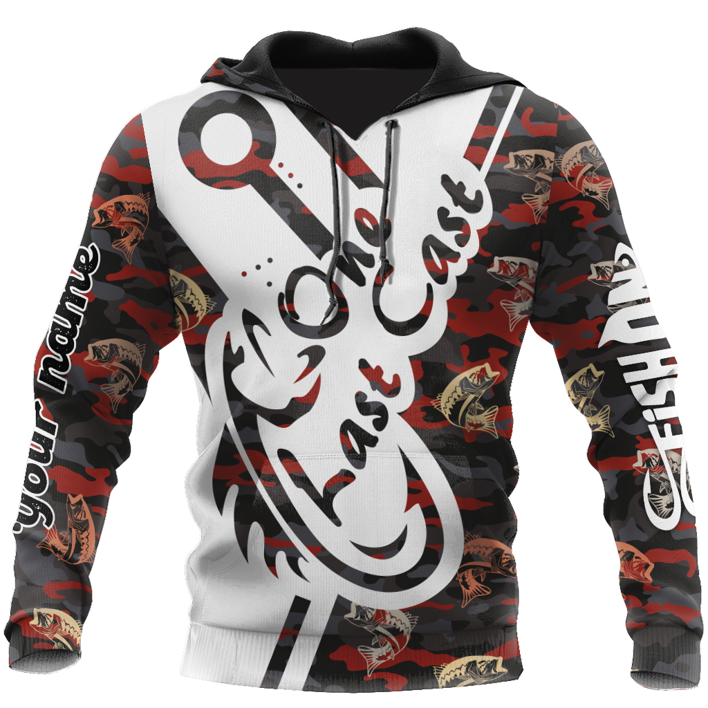 One Last Cast red camo fishing custom name design 3d print shirts