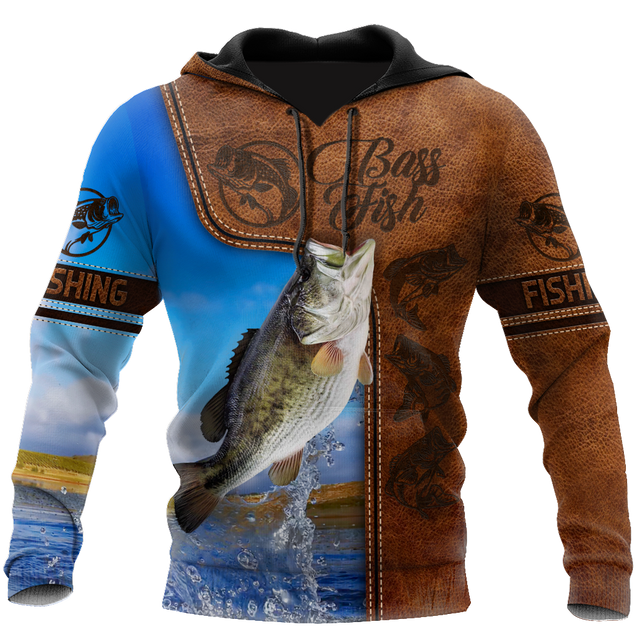 Bass Fishing water camo Cosplay leather 3D print shirts